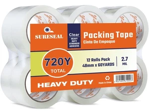 Heavy Duty Packing Tape 12 Rolls, Total 720Y, Clear 2.7 mil, 1.88 inch x 60 Y... - Picture 1 of 7