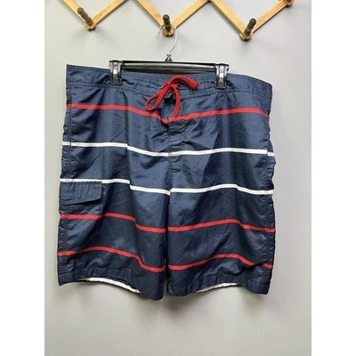 Old Navy Swim Trunks Mens XXL Navy Red White Drawstring Tie Mesh Lined Striped - Image 1 of 4