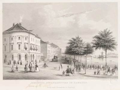 J. GRAY (*1813), Neuer Jungfernstieg Hamburg, um 1857, Sst. Romantik Stadtbilder - Bild 1 von 4