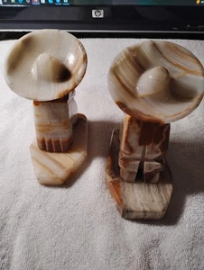 Vintage Bookends Mexican Siesta Sombrero Hand Carved Marble Stone 5" Tall - Picture 1 of 5