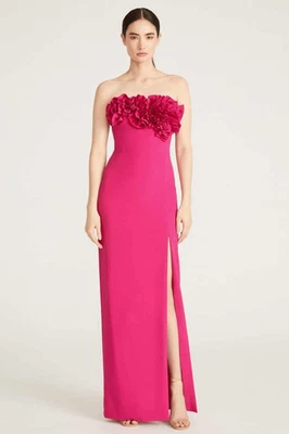NWT MONIQUE LHUILLIER Gemma Crepe Gown Hot Pink $595.00 Foto 1 de 4
