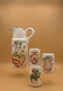 Handbemalter Vintage japanischer 50er-70er Jahre Obstkrug & 3 Becher Set - Bild 1 von 17