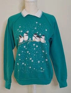 90’s Vintage Morning Sun Sweatshirt Birds Peter Pan Collar Grannycore L Made USA - Picture 1 of 10