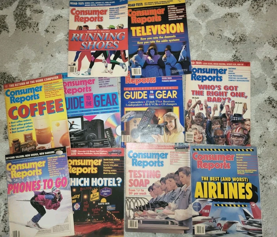 Consumer Reports Magazine Lot of 10 1990s Best Buy New Cars Products Vintage VG - Imagem 1 de 4