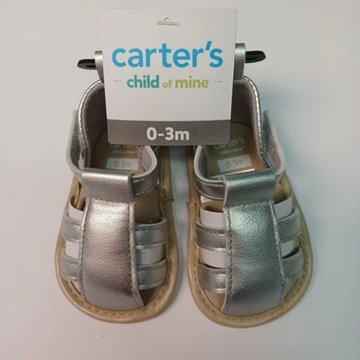 Baby Girl Size 0-3 Months Silver Slip On Carter's Child Of Mine New - Image 1 of 4