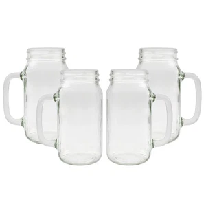 Mason Jar Mugs with Handles (24oz, Clear, 4-Pack); Glass Drinking Glasses for... - Picture 1 of 9