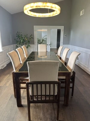 Henredon Scene One Mid-Century Modern Walnut & Mirrored Dining Table Set - Image 1 of 4