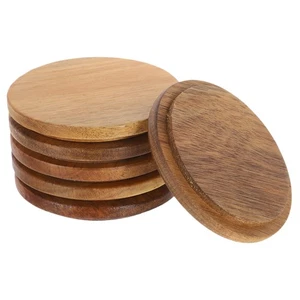 6 Pcs Vintage Acacia Wood Cover Cup Lid Coffee Lids Drinks Covers - Picture 1 of 12