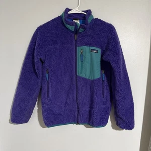 Patagonia Retro X Sherpa Fleece Jacket Girls Size L 12 Purple Blue - Picture 1 of 4