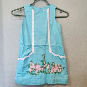Lilly Pulitzer Zoo Animals Applique Embroidered Dress 6 Girls Kids Vtg Rare HTF - Picture 1 of 6