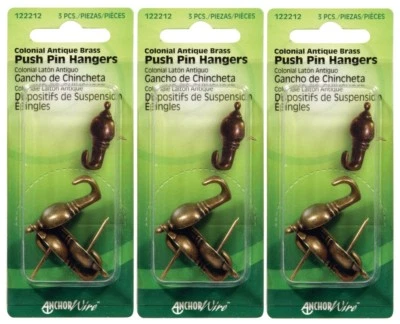 3 Hillman AnchorWire 20 lb. Percha de gancho de imagen de pasador de acero 3pk latón 122212 Foto 1 de 2
