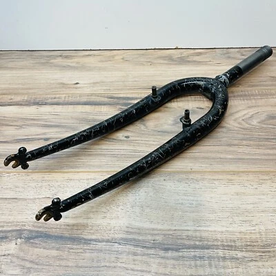 Vintage 90s 1-inch Threaded Rigid MTB Fork 26 135mm Steerer Black Splatter - Image 1 of 4