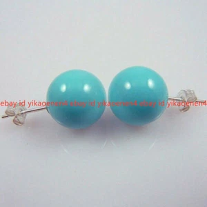 8/10/12MM Turquoise Blue South Sea Shell Pearl Round Beads Silve Stud Earrings - Picture 1 of 14