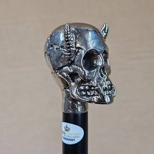 Edler Holz Sammler Gehstock Wanderstock Spazierstock Gothic Skull silbern 94cm - Bild 1 von 14