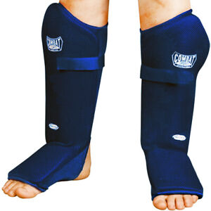 Combat Sports Breathable Slip-On Shin Instep Guards-Blue-Large