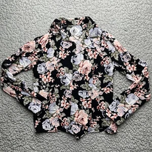 Volcom Open Front Shirt Cardigan Womens Medium Black Long Sleeve Floral Print - Picture 1 of 6