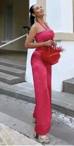 NWT ZARA WOMEN'S SATIN EFFECT CUT OUT JUMPSUIT Strawberry RED SIZE M 3683/673 - Picture 1 of 12