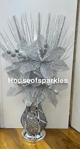 CRUSHED DIAMOND SILVER MOSAIC CRYSTAL WTH ALL SILVER FLOWERS, SPARKLY✨ - Picture 1 of 2