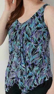 Fit 4 U V-Neck Handkerchief Hem Top Only Size 14 Purple Blue Black - Picture 1 of 6