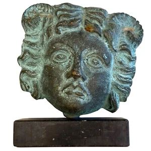 Vintage Bronze Skulptur Büste Maske der mythischen gehörnten Göttin Gottheit - Bild 1 von 11
