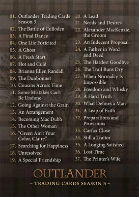 Outlander Season 3 (2019) BASE Trading Card #72 / CHECKLIST - Image 1 of 2