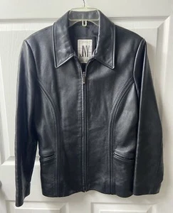 Jones New York Pebbled Leather Jacket Womens Small Black Full Zip Lined Pockets - Picture 1 of 13