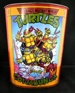 Vintage Teenage Mutant Ninja Turtles TMNT Metal Tin Trash Can Wastebasket 1989 - Picture 1 of 19