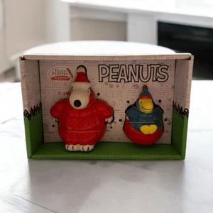 New Hand Painted Peanuts Snoopy  Woodstock Puffy Coat Salt & Pepper Shakers - Picture 1 of 4
