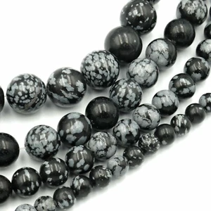NELLYS Schneeflockenobsidian Obsidian Strang Perlen Edelsteine - Bild 1 von 2