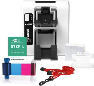 Magicard Pronto 100 ID Card Printer Bundle Ribbon Cards Lanyards Holder Software - Image 1 of 4
