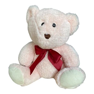 Teddy Bear Girl Women Soft Pink Glitter Bow Christmas Gift Present Med 11" H. - Picture 1 of 12