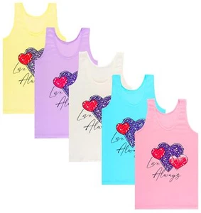 5 Mädchen Unterhemden HERZ Tank Top Baumwolle Kinder Unterwäsche Unterhemd - Bild 1 von 45
