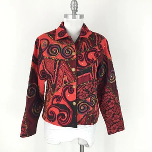 Vintage Sandy S Silk Blend Red Embroidered Jacket Embellished Boho Art - Picture 1 of 4