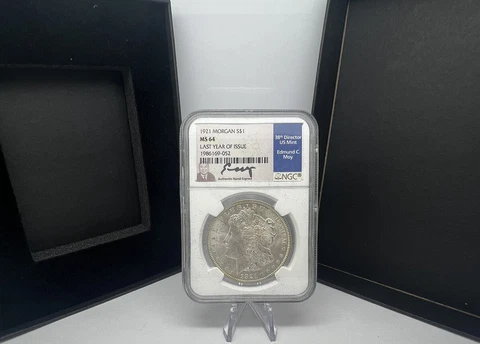 1921 NGC MS64 Morgan Silver Dollar "Last Year of Issue" Signed by Edmund C Moy Cover