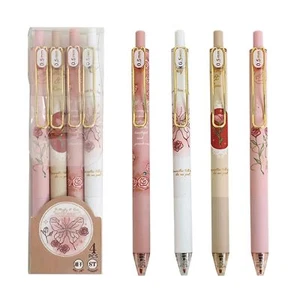 4 Pcs Gel Ink Pens Flower Retractable Pens 0.5mm Black Ink Gel Pens Women Gir... - Picture 1 of 7