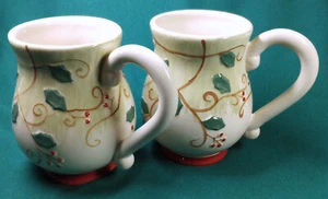 Pfaltzgraff Pepperberry Christmas Holiday Ceramic Mugs, hand painted, 5'', 2 pcs - Picture 1 of 4