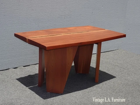 Vintage Brown Teak Live Edge Coffee Table w Unique Split Table Top Cover