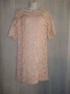 Ladies Size 16 1/2 Vintage Andora Lace 50's Pink Party Dress Gown 3/4 Sleeve - Picture 1 of 5