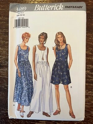 Butterick 3489 UNCUT Sewing Pattern, Misses' Dress & Jumpsuit, Size 6-8-10-12 - Image 1 of 2