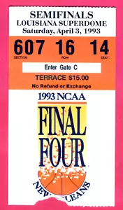 1993 NCAA FINAL 4 TICKET STUB-MICHIGAN/KENTUCKY/NORTH CAROLINA/KS-MARCH MADNESS - Picture 1 of 1