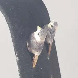 Studded Bird Earrings Gray Retro Mid Century Modernist Boho Pierced 1" - Picture 1 of 9