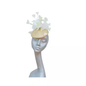 Sicily - Lemon & White Feather Buntal Pillbox WEDDING ASCOT - Picture 1 of 6