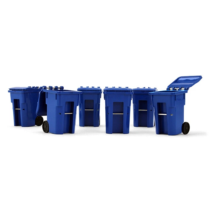Set of 6 Blue Garbage Trash Bin Containers Replica 1-34 Models by First Gear