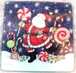 Weihnachten Untersetzer Schneidebrett EUC 8" Temp Glas Santa Zuckerstangen - Bild 1 von 7