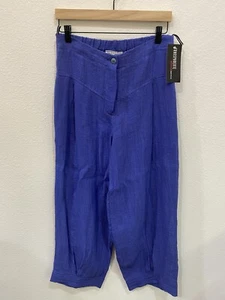 TRANSPARENTE EURO PLUS LINEN CROPPED POCKET PULL UP PANTS Blue NEW $270 - Picture 1 of 8
