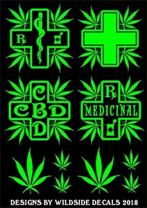 Marijuana Pot Leaf Set of 10 Pc. Decals Vinyl Dispensary Cannabis Door Stickers - Picture 1 of 2
