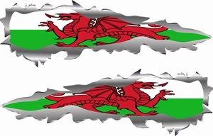 Ripped/torn metal effect WELSH FLAG sticker SETOF2 150mmx40mm  cars/vans/bike - Picture 1 of 1