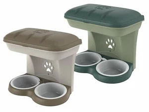 Futterstation mit 2 Näpfen und Vorratsfach zur Wandbefestigung Futterbar - Bild 1 von 15