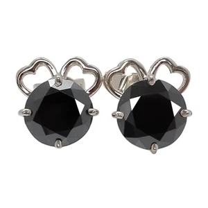 7.05Ct Round Cut 100% Natural Black Diamond Women's Studs In 925 Sterling Silver - Picture 1 of 8