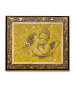 Arte de Nueva York - Pintura al óleo original de ángeles en un marco sobre lienzo 20x24 enmarcado - Imagen 1 de 6